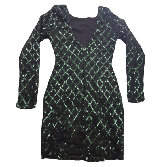 Forever 21 Long sleeve Black and Green Diamond Pattern Sequin Dress - Picture 8 of 14